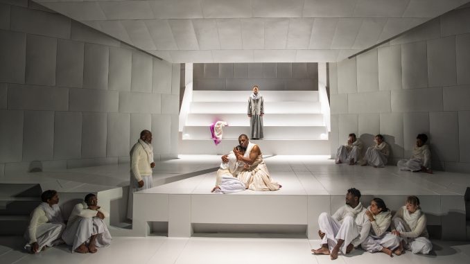 Aeriel Williams, Kelvin Roston, Jr. (center) and the cast of Oedipus Rex. Photo by Michael Brosilow